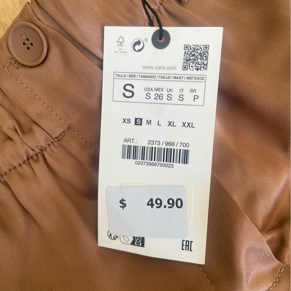 Zara Brown Pants Elastic Waist Size Small NWT - Picture 8 of 12